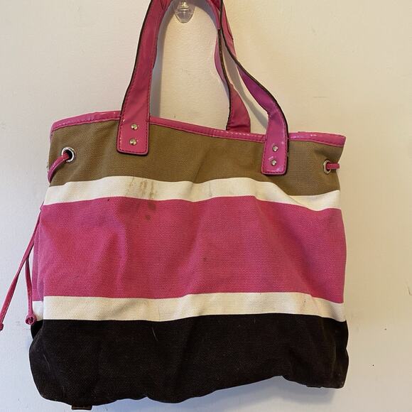 Kate Spade New York Colorful Stripe Multicolor Canvas ToteBag Interior Pocket - Picture 7 of 11